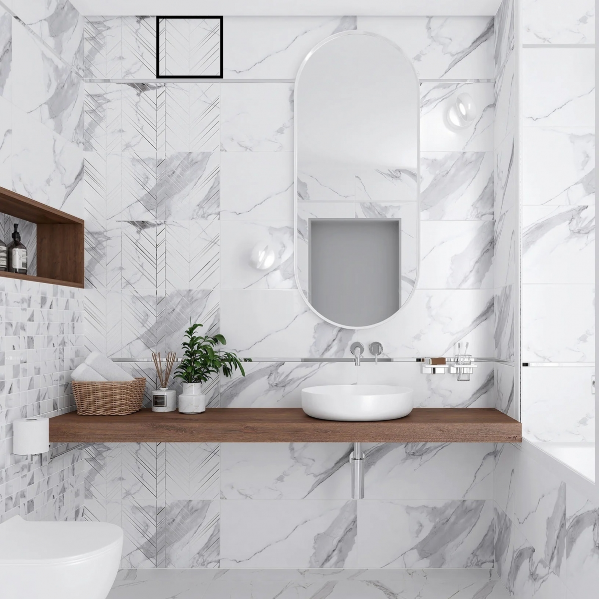 Решетка скрытого монтажа FoZa ПОД ПЛИТКУ 237х237 с вентилятором 125СНК, обратный клапан, таймер+датчик влажности, черная, d125мм