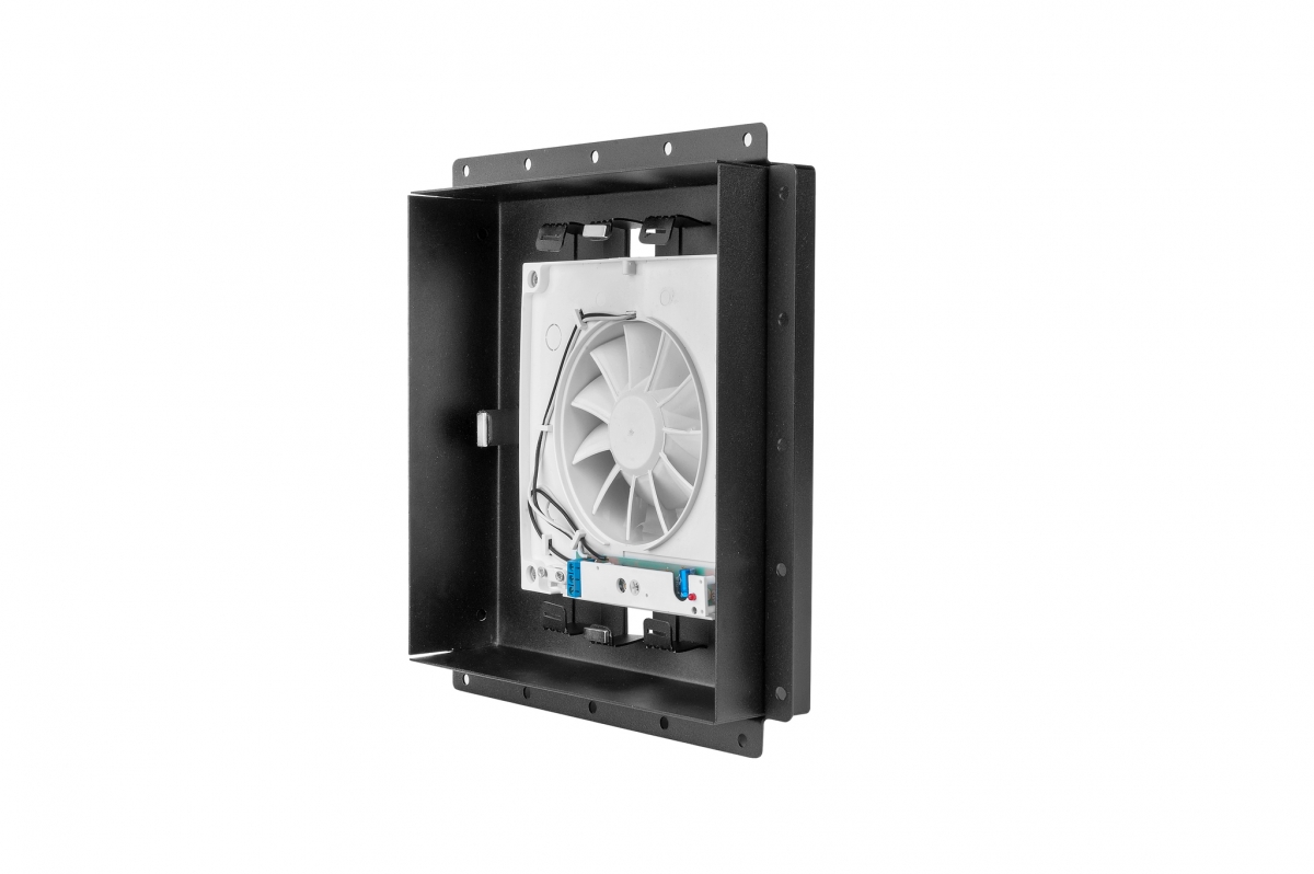 Решетка скрытого монтажа FoZa ПОД ПЛИТКУ 237х237 с вентилятором 125СНК, обратный клапан, таймер+датчик влажности, черная, d125мм