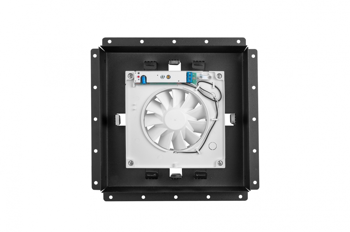 Решетка скрытого монтажа FoZa ПОД ПЛИТКУ 237х237 с вентилятором 125СНК, обратный клапан, таймер+датчик влажности, черная, d125мм