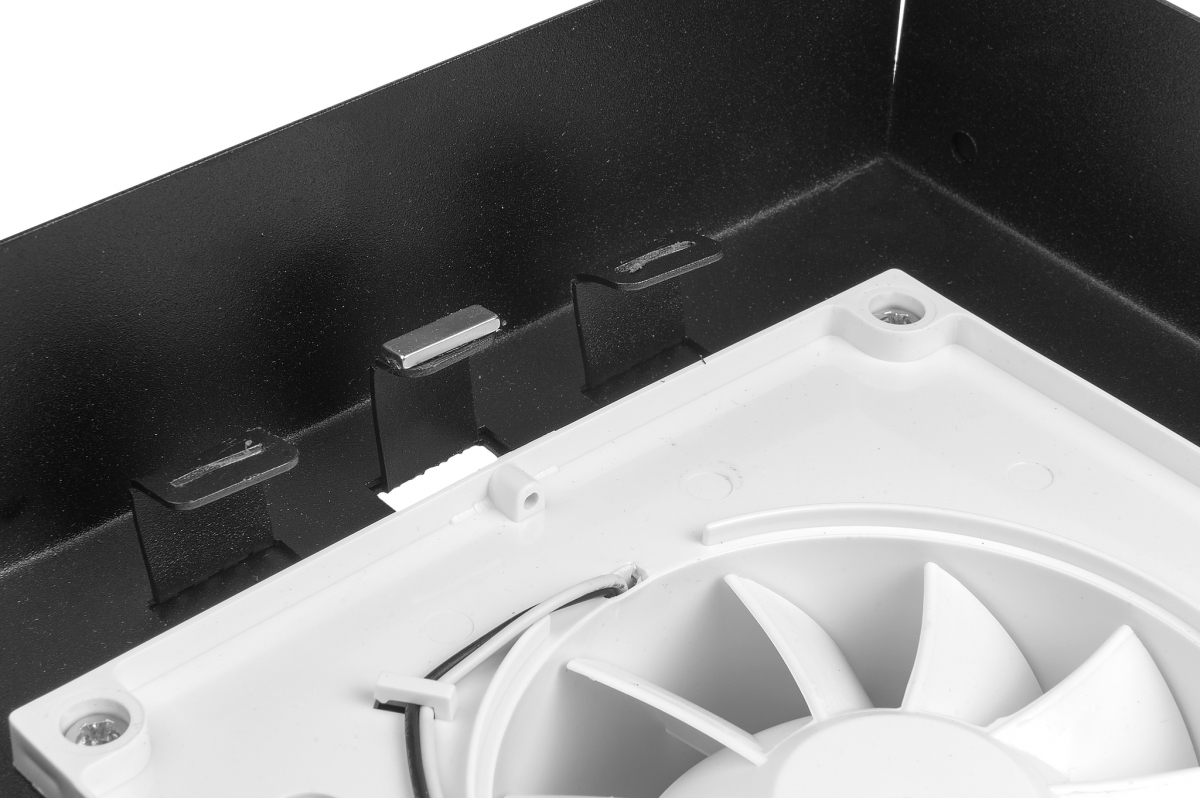 Решетка скрытого монтажа FoZa ПОД ПЛИТКУ 237х237 с вентилятором 125СНК, обратный клапан, таймер+датчик влажности, черная, d125мм